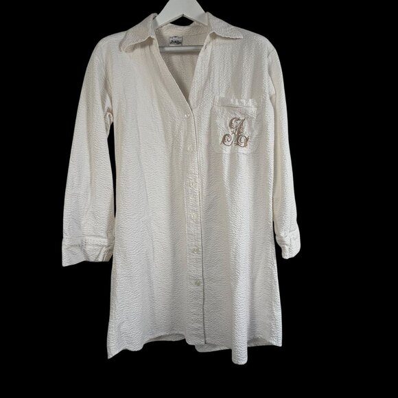 Jan de Luz Carmel Womens Textured Button Down Tunic Shirt Dress Medium White - Picture 1 of 8